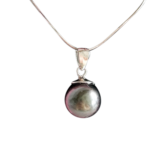 Black Tahitian Pearl Necklace - Natural 12mm Salt Water Pearl Pendant Necklace - Authentic Handmade in USA