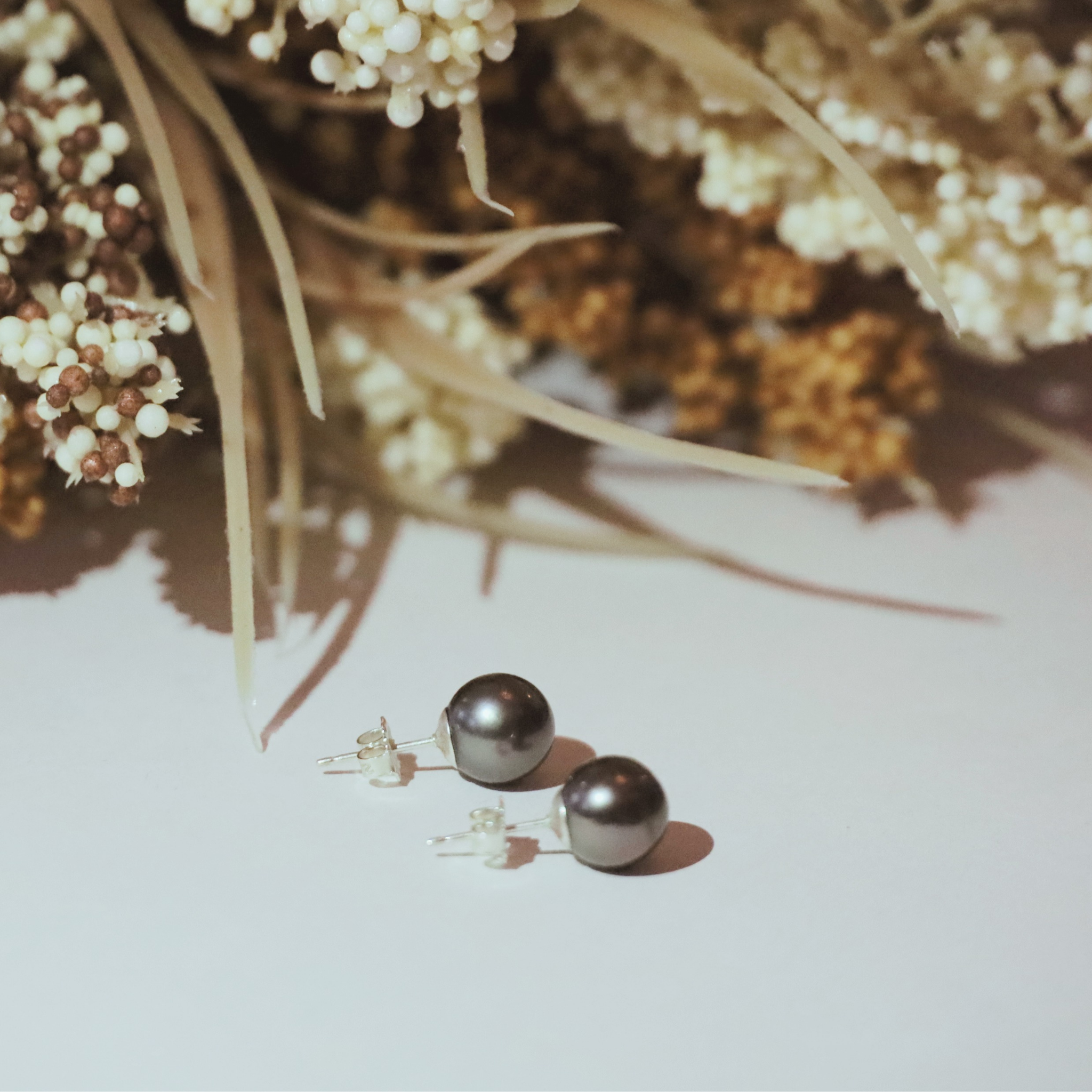 Black Tahitian Pearl Earrings - Natural 8mm Salt Water Pearls - Handmade in USA