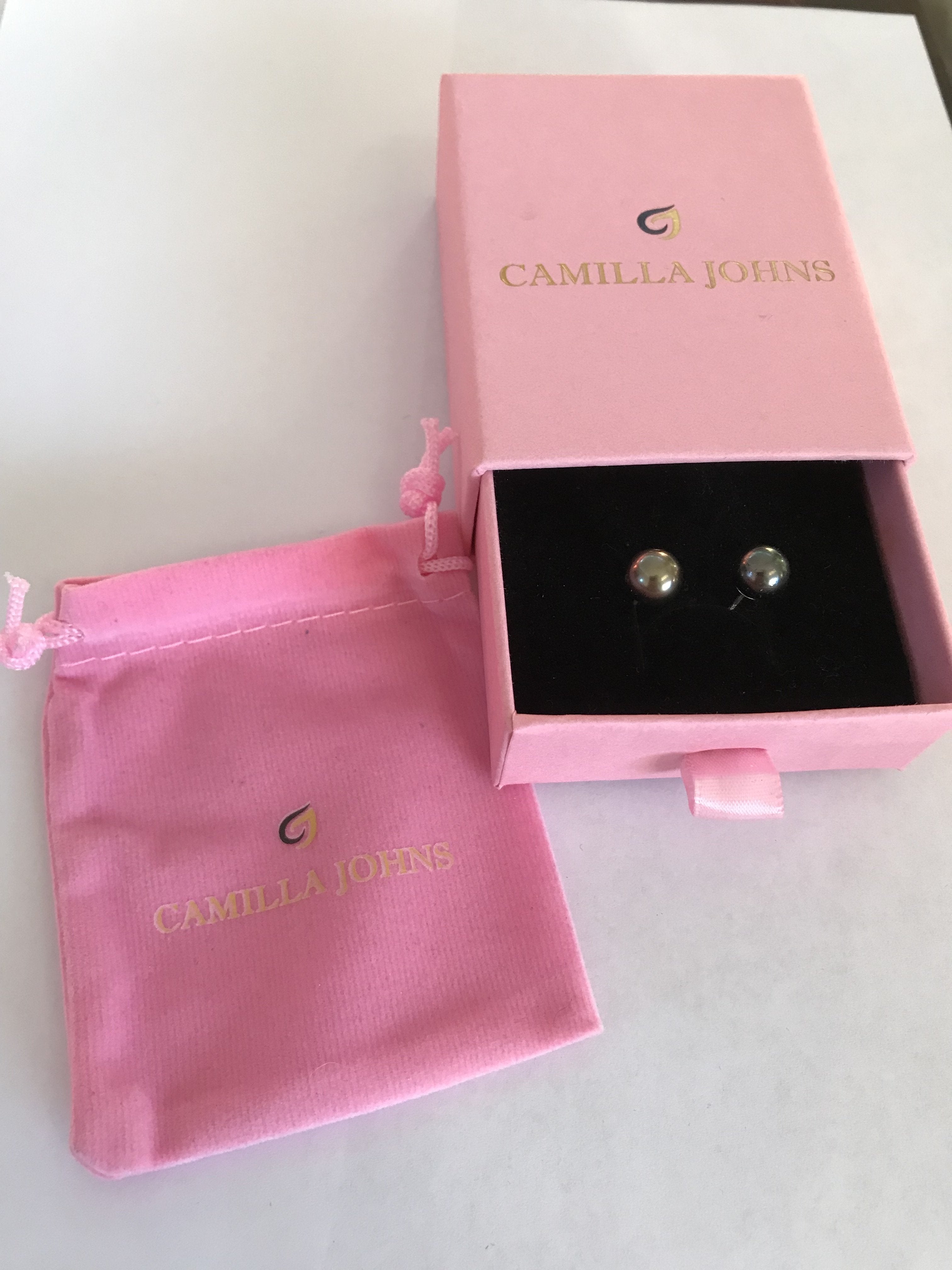 Black Tahitian Pearl Earrings - Natural 8mm Salt Water Pearls - Handmade in USA